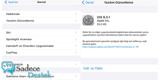 sadecedestek IOS 9.3.1 güncellemesi. Yayınlandı.